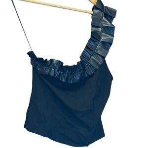 Anthropologie. Sunday in Brooklyn. One Shoulder Faux Leather Blouse. Size XL.